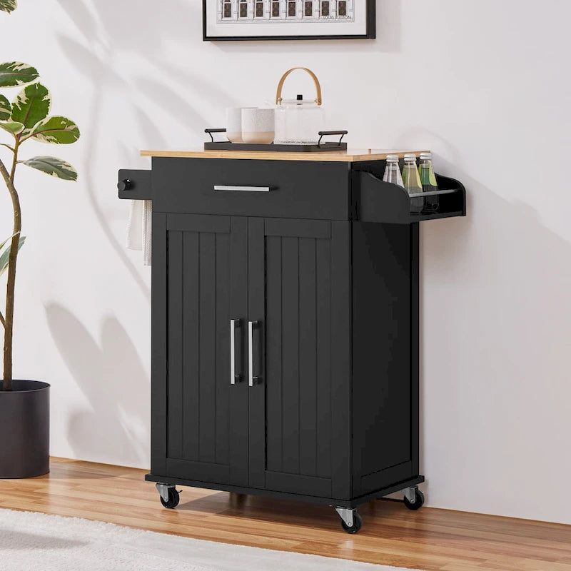 Yaheetech Rolling Kitchen Car with Towel Rack,Drawer, 2 Doors