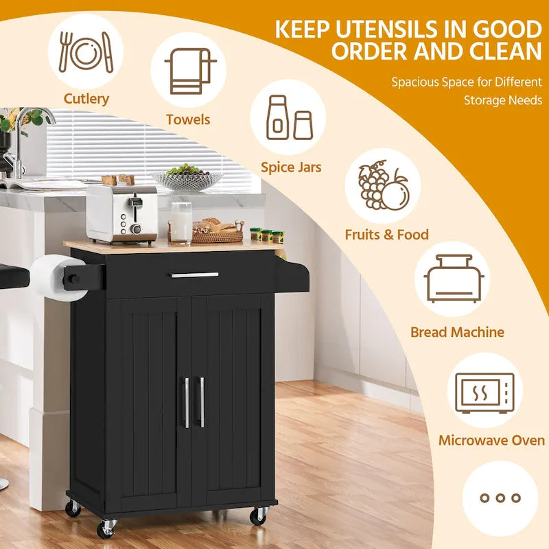 Yaheetech Rolling Kitchen Car with Towel Rack,Drawer, 2 Doors