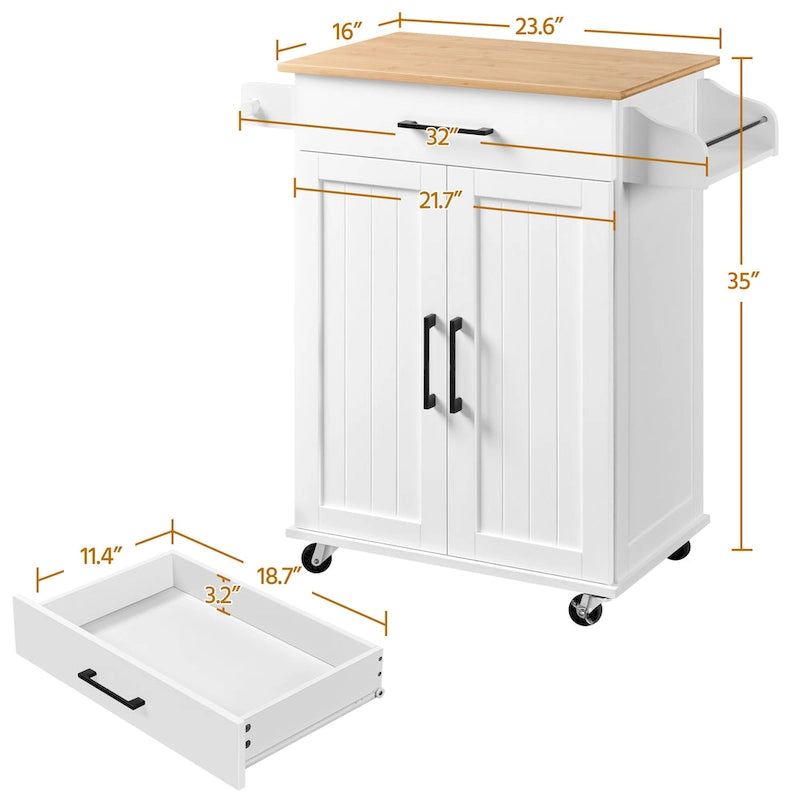 Yaheetech Rolling Kitchen Car with Towel Rack,Drawer, 2 Doors