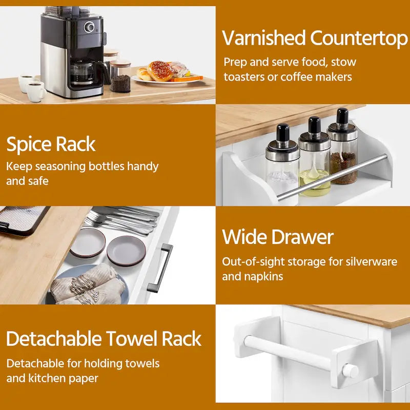 Yaheetech Rolling Kitchen Car with Towel Rack,Drawer, 2 Doors