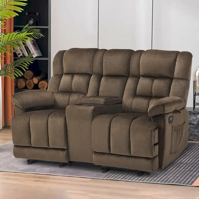 Loveseat photo - Power Loveseat Recliner with Console, Vibration and Heat, USB Charge Ports RS6234