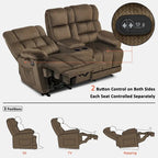 Power Loveseat Recliner with Console, Vibration and Heat, USB Charge Ports RS6234