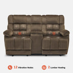 Power Loveseat Recliner with Console, Vibration and Heat, USB Charge Ports RS6234