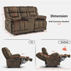 Power Loveseat Recliner with Console, Vibration and Heat, USB Charge Ports RS6234