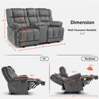 Power Loveseat Recliner with Console, Vibration and Heat, USB Charge Ports RS6234