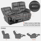 Power Loveseat Recliner with Console, Vibration and Heat, USB Charge Ports RS6234
