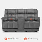 Power Loveseat Recliner with Console, Vibration and Heat, USB Charge Ports RS6234
