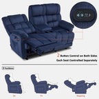 Power Loveseat Recliner with Console, Vibration and Heat, USB Charge Ports RS6234