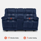 Power Loveseat Recliner with Console, Vibration and Heat, USB Charge Ports RS6234