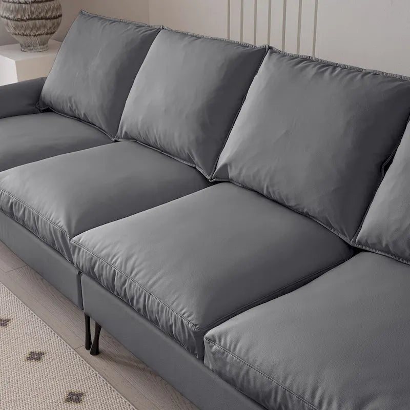 Modern Faux Leather L-Shaped Sofa with Convertible Ottoman