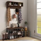 2-in-1 Hall Tree Shoe Bench Set with Coat Rack5-Hook
