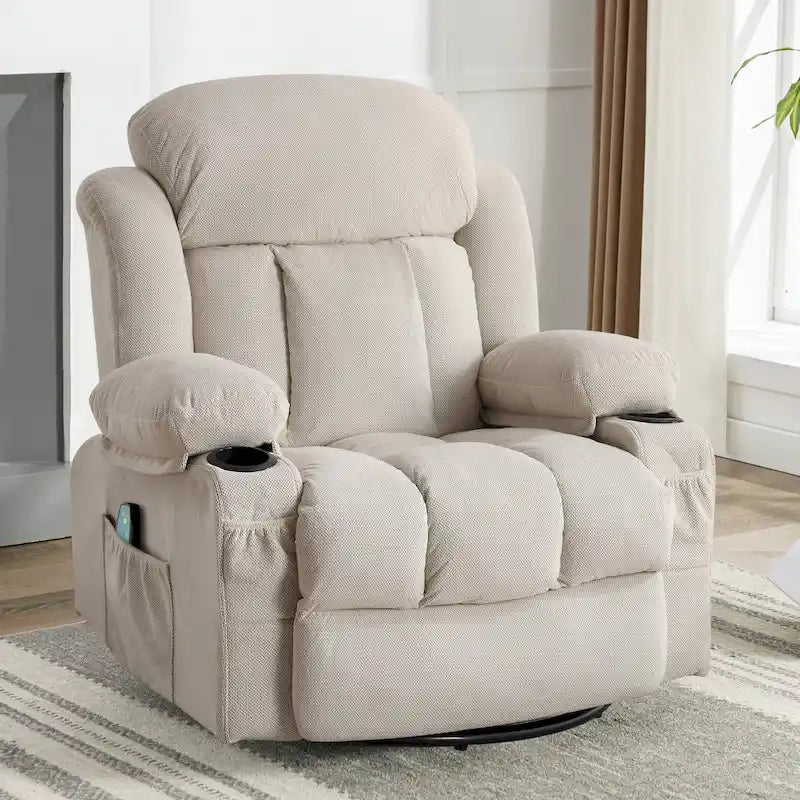 Dotted Velvet Massage Heated Manual Recliner Chair w/360 Swivel Base