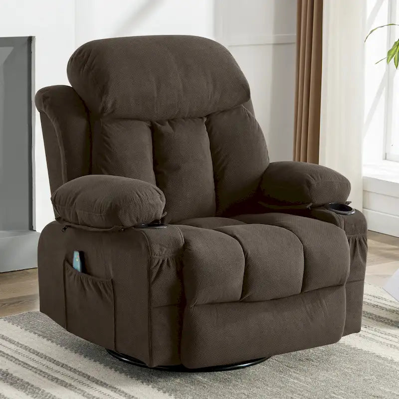 Dotted Velvet Massage Heated Manual Recliner Chair w/360 Swivel Base