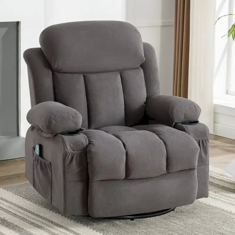 Dotted Velvet Massage Heated Manual Recliner Chair w/360 Swivel Base