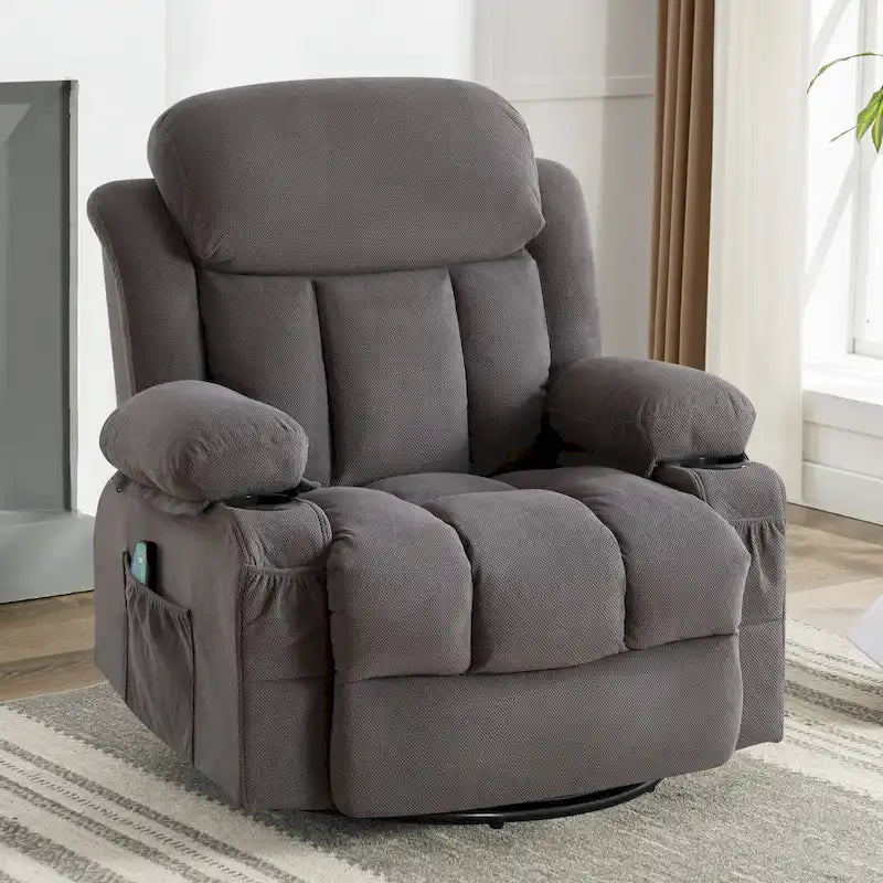 Dotted Velvet Massage Heated Manual Recliner Chair w/360 Swivel Base