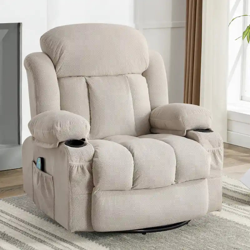 Dotted Velvet Massage Heated Manual Recliner Chair w/360 Swivel Base