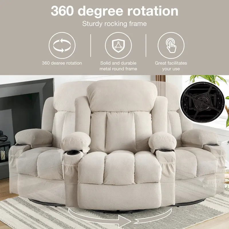 Dotted Velvet Massage Heated Manual Recliner Chair w/360 Swivel Base