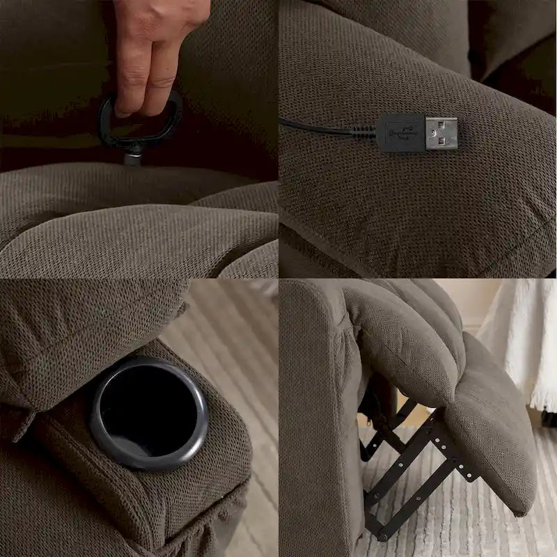 Dotted Velvet Massage Heated Manual Recliner Chair w/360 Swivel Base