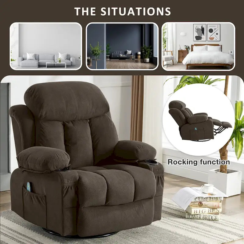 Dotted Velvet Massage Heated Manual Recliner Chair w/360 Swivel Base