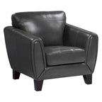 37 Inch Accent Chair, Dark Gray Grain and Faux Leather, Solid Wood