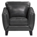 37 Inch Accent Chair, Dark Gray Grain and Faux Leather, Solid Wood
