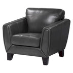 37 Inch Accent Chair, Dark Gray Grain and Faux Leather, Solid Wood