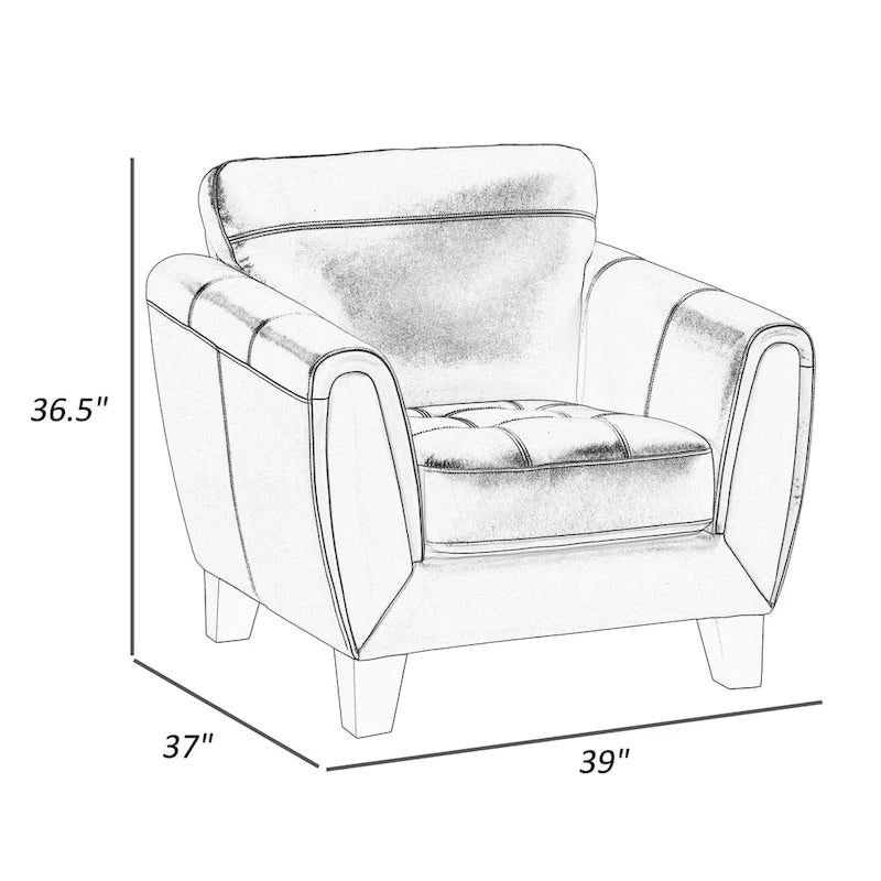37 Inch Accent Chair, Dark Gray Grain and Faux Leather, Solid Wood