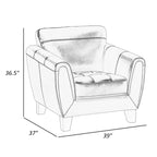 37 Inch Accent Chair, Dark Gray Grain and Faux Leather, Solid Wood