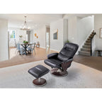 Artiva Black Leather Swivel Recliner and Ottoman Set
