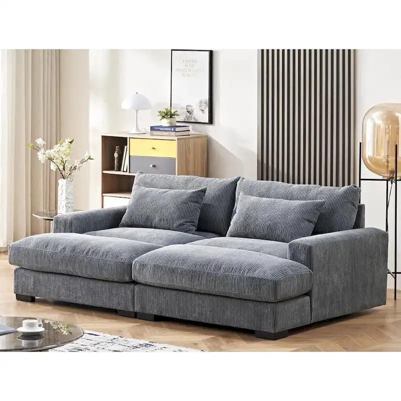 Luxe Sleeper Sofa with Soft Corduroy Upholstery Double Chaise Design Convertible to Twin Size Bed Extra Large