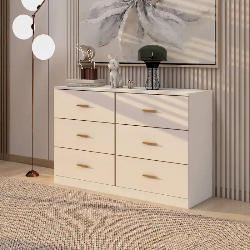 Modern 6-Drawer Dresser for Bedroom - Ample Storage Wide Chest of Drawers, Sturdy & Safe