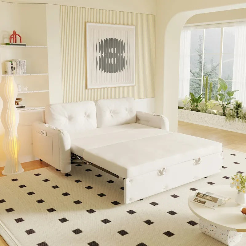 66.2 Queen Pull Out Sofa Bed with Storage and 2 Soft Pillows