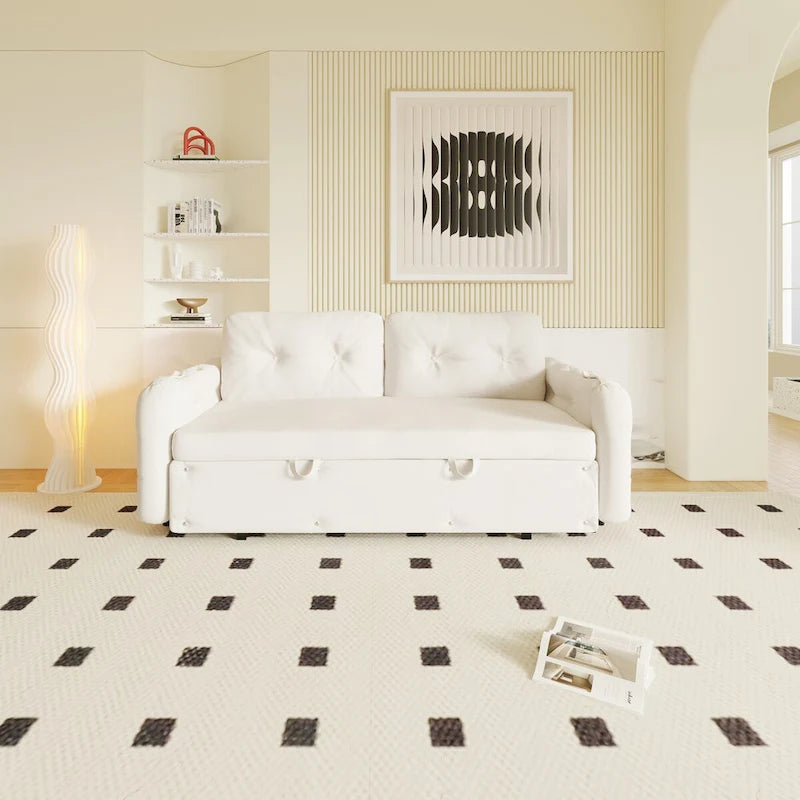 66.2 Queen Pull Out Sofa Bed with Storage and 2 Soft Pillows