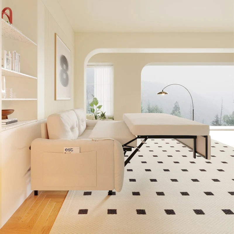 66.2 Queen Pull Out Sofa Bed with Storage and 2 Soft Pillows