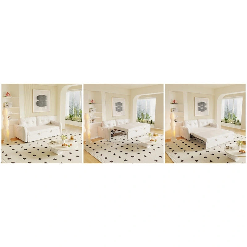 66.2 Queen Pull Out Sofa Bed with Storage and 2 Soft Pillows