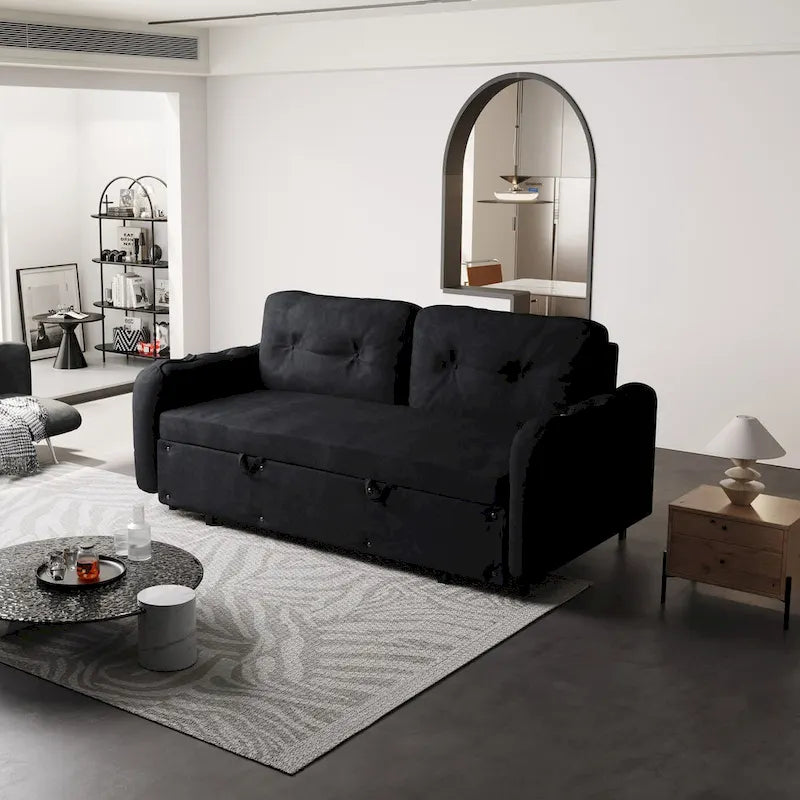 66.2 Queen Pull Out Sofa Bed with Storage and 2 Soft Pillows
