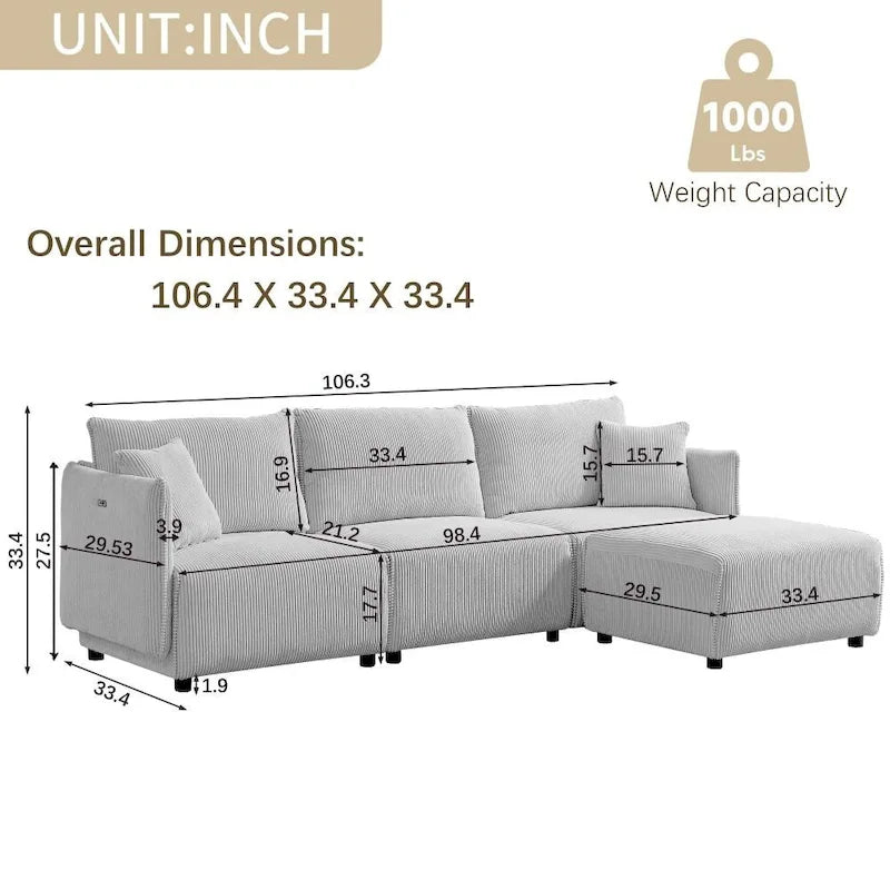 106 Multi-Module Combination Style Sofa, Modern Minimalist Corduroy Combination Sofa