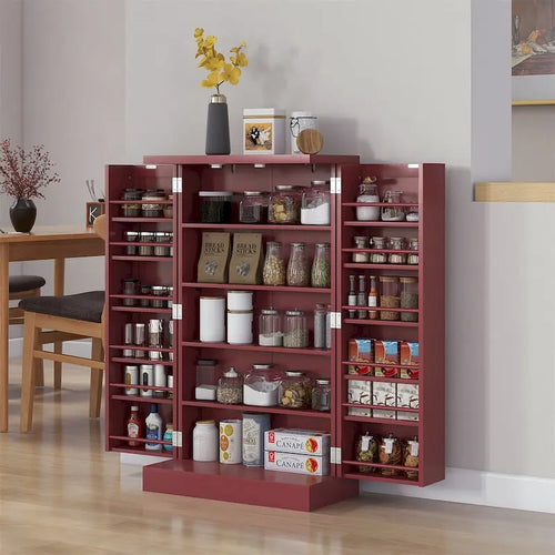 41 5-tier Pantry Storage Cabinet with 12 Door Shelves, Double Doors