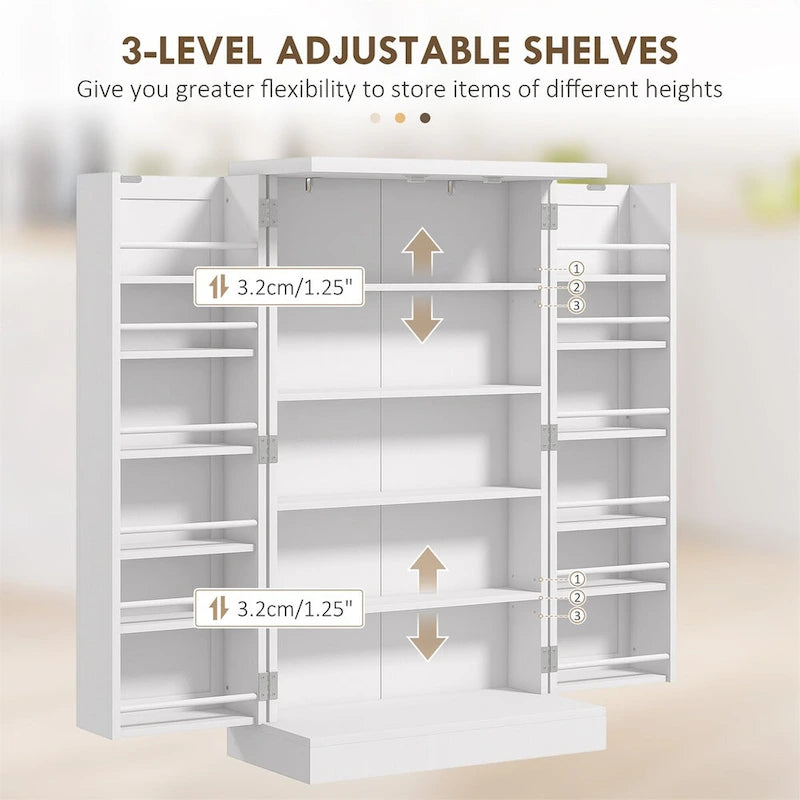 41 5-tier Pantry Storage Cabinet with 12 Door Shelves, Double Doors