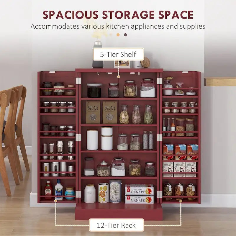 41 5-tier Pantry Storage Cabinet with 12 Door Shelves, Double Doors