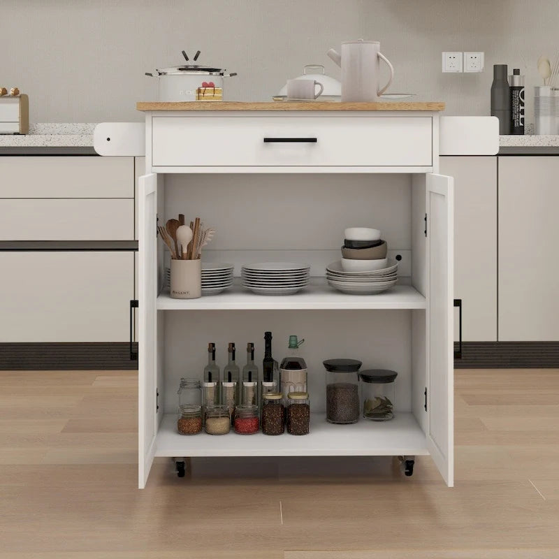 Kitchen Island Rolling Cart with Adjustable Shelves and Towel Rack
