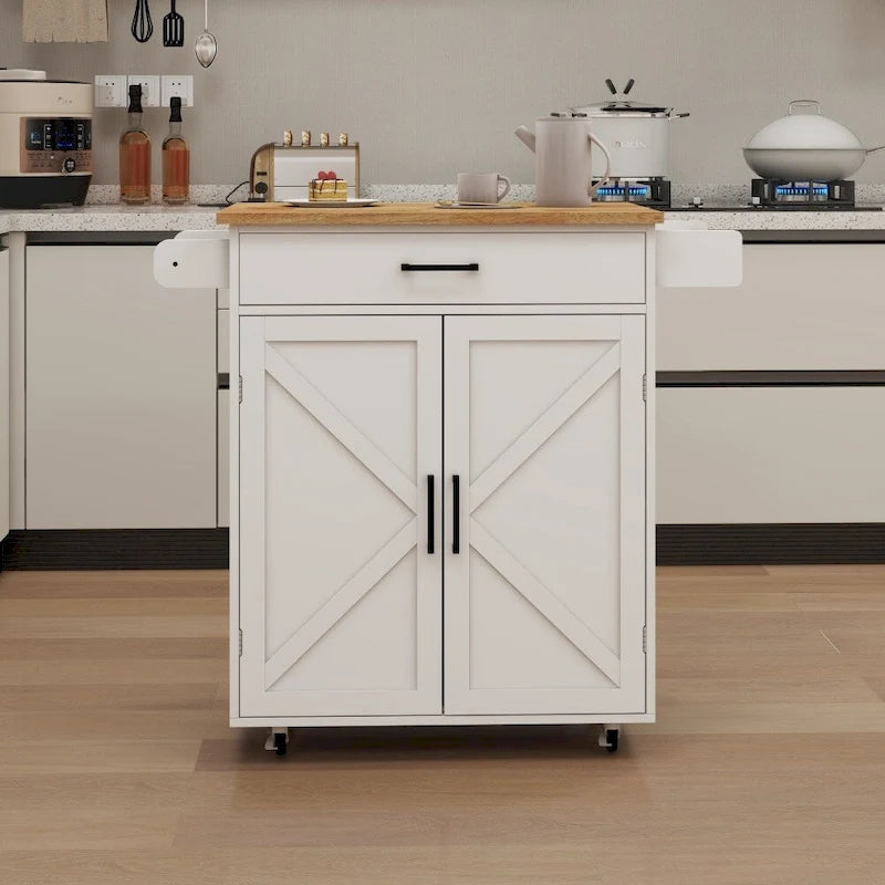 Kitchen Island Rolling Cart with Adjustable Shelves and Towel Rack