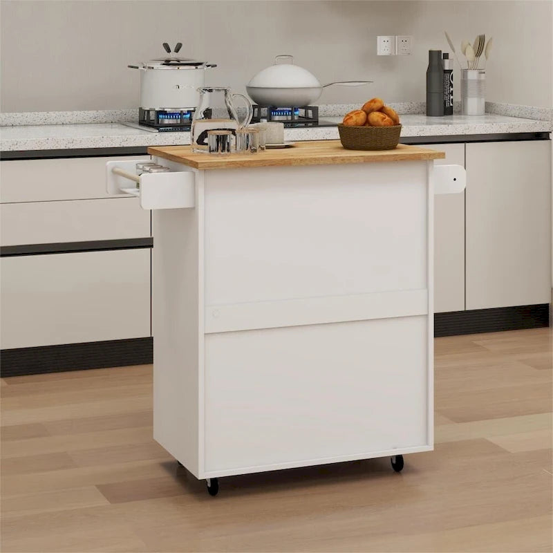 Kitchen Island Rolling Cart with Adjustable Shelves and Towel Rack
