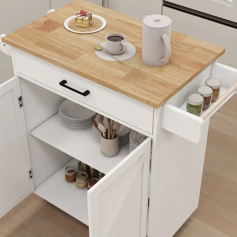 Kitchen Island Rolling Cart with Adjustable Shelves and Towel Rack