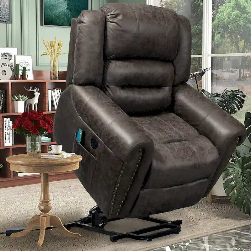 Faux Leather Oversized Power Lift Recliner Remote, Massage& Heating