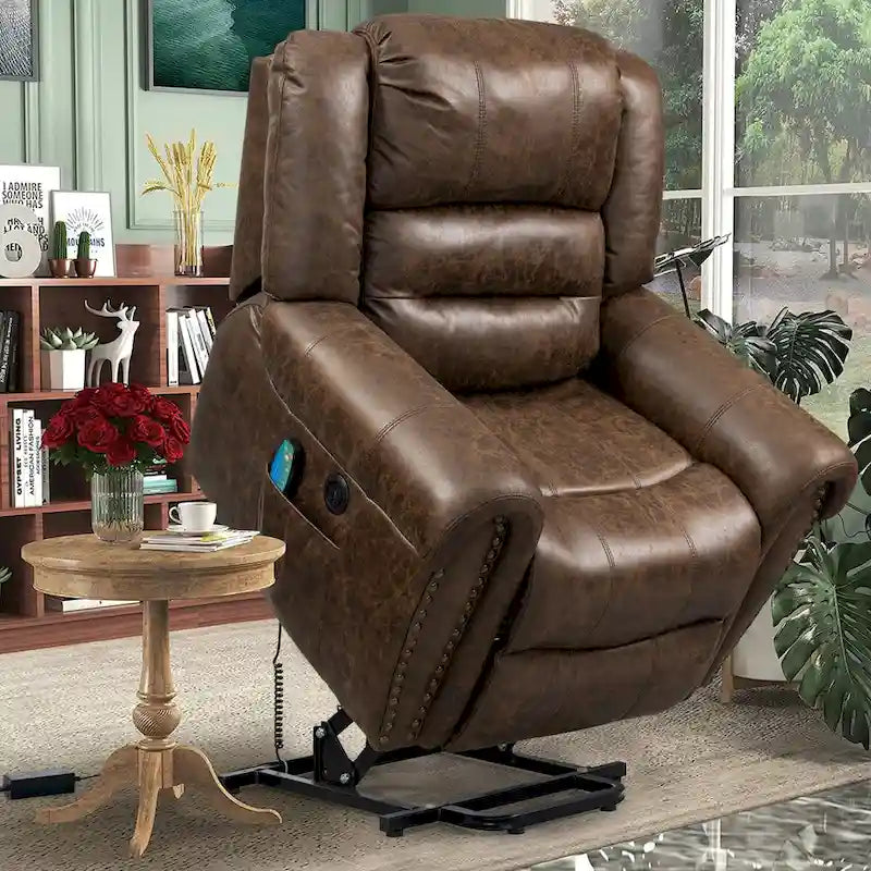 Faux Leather Oversized Power Lift Recliner Remote, Massage& Heating
