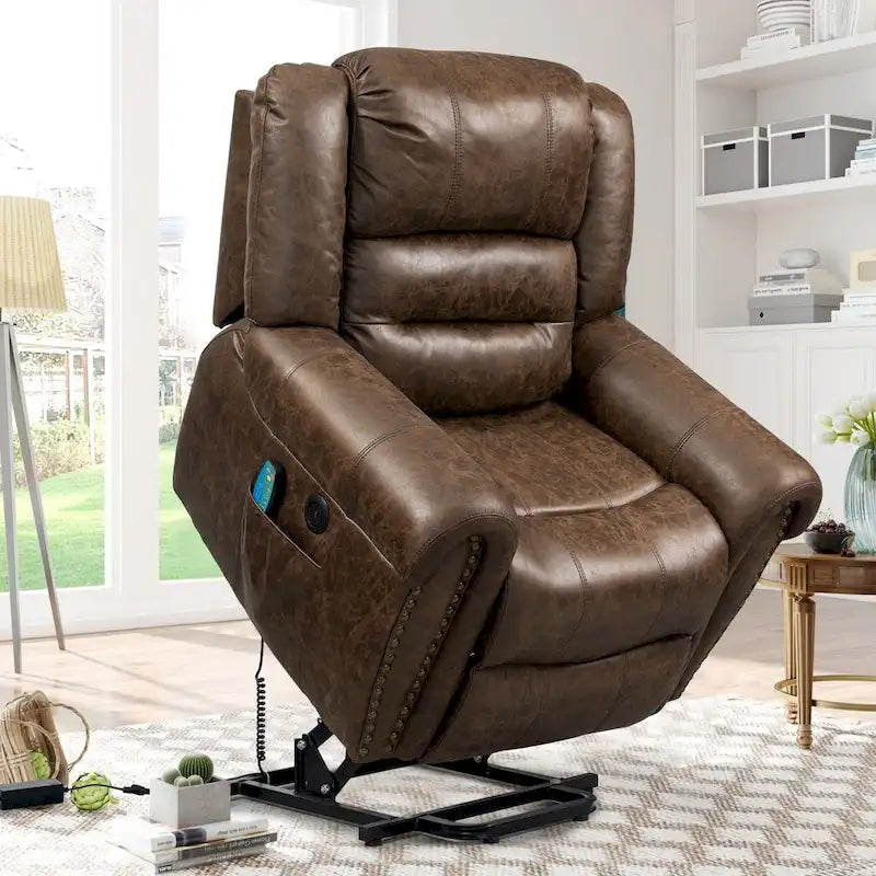 Faux Leather Oversized Power Lift Recliner Remote, Massage& Heating