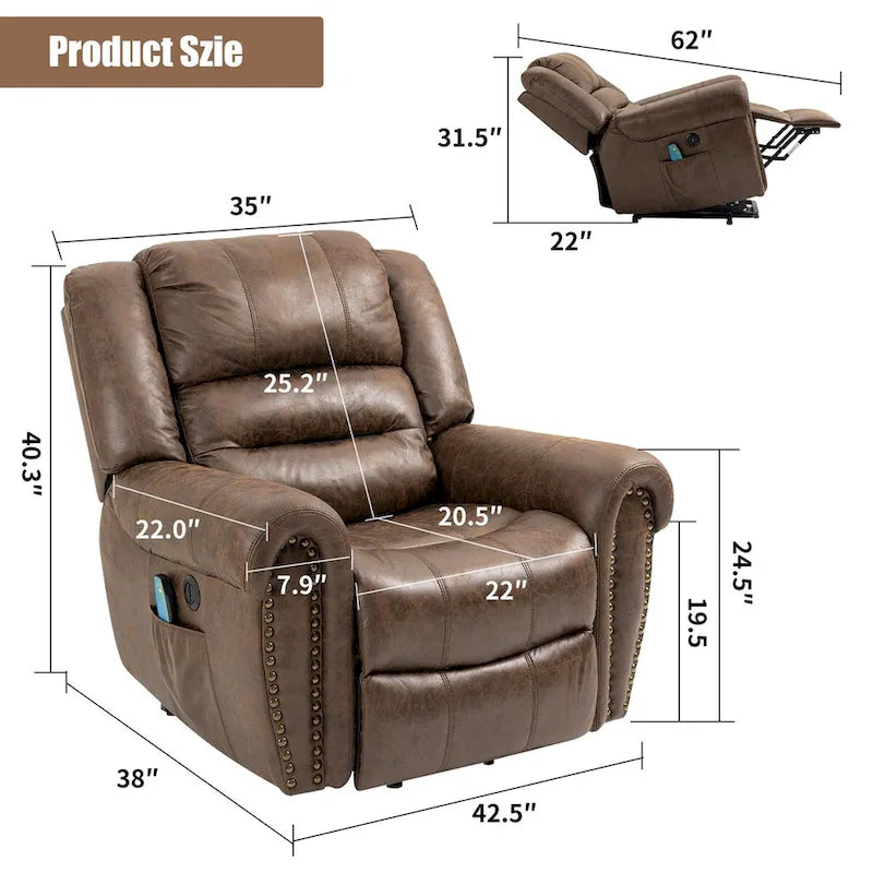 Faux Leather Oversized Power Lift Recliner Remote, Massage& Heating