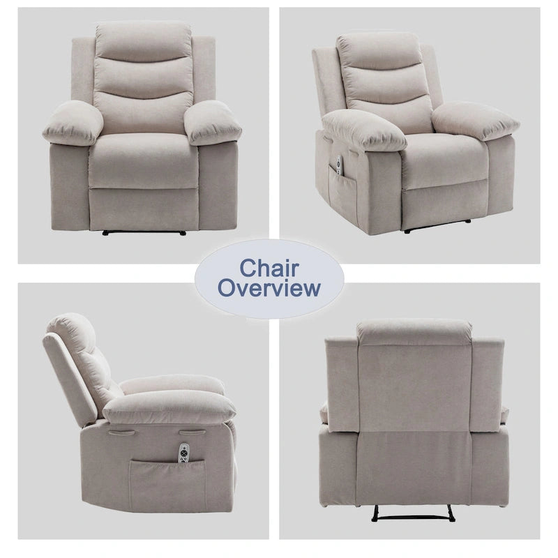 Electric recliner with seat heating and adjustable massage function