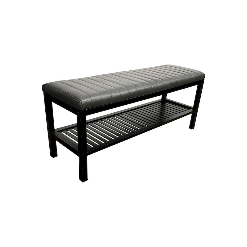 Solid Bamboo Ribbed Padded 40 Bench with Shelf